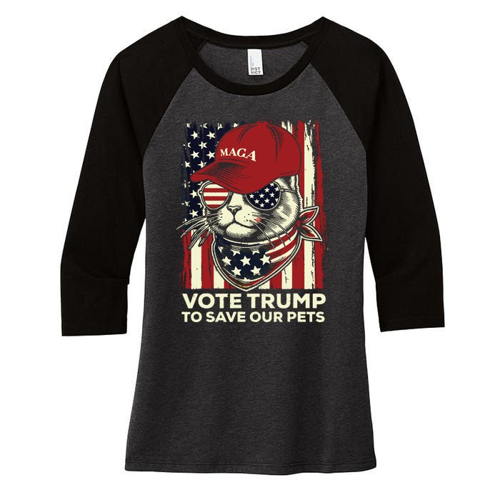 American Flag Vote Trump To Save Our Pets 2024 Maga Trump Women's Tri-Blend 3/4-Sleeve Raglan Shirt