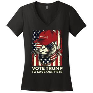 American Flag Vote Trump To Save Our Pets 2024 Maga Trump Women's V-Neck T-Shirt