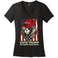 American Flag Vote Trump To Save Our Pets 2024 Maga Trump Women's V-Neck T-Shirt