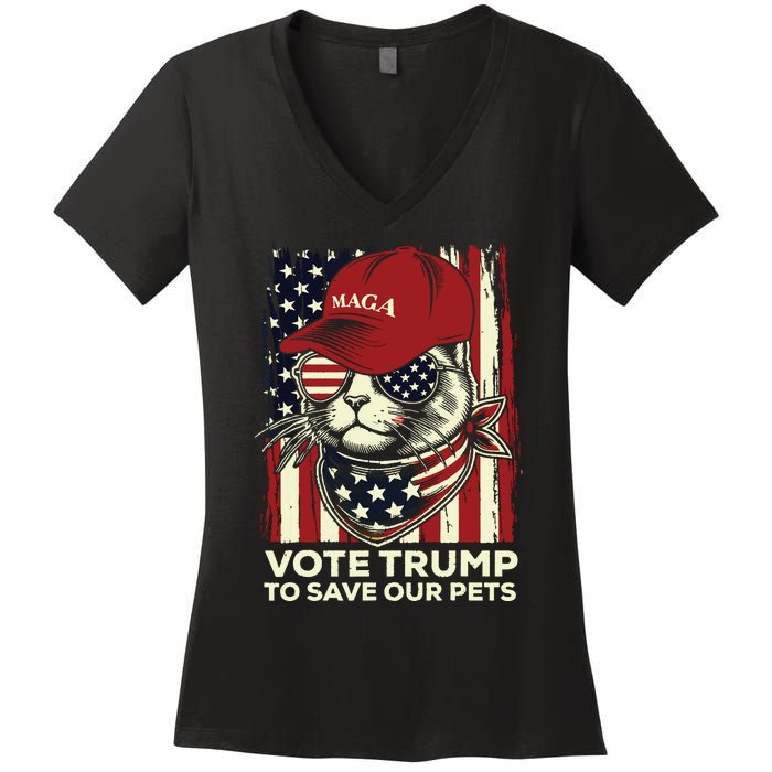 American Flag Vote Trump To Save Our Pets 2024 Maga Trump Women's V-Neck T-Shirt