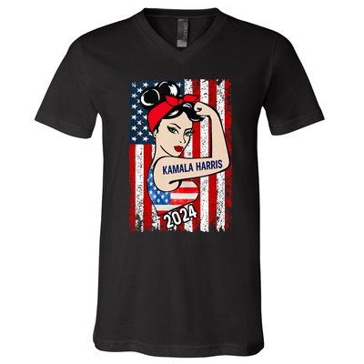 America Flag Vote 47 Kamala Harris 2024 President V-Neck T-Shirt