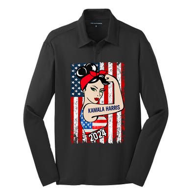 America Flag Vote 47 Kamala Harris 2024 President Silk Touch Performance Long Sleeve Polo