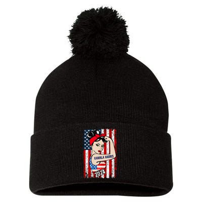 America Flag Vote 47 Kamala Harris 2024 President Pom Pom 12in Knit Beanie