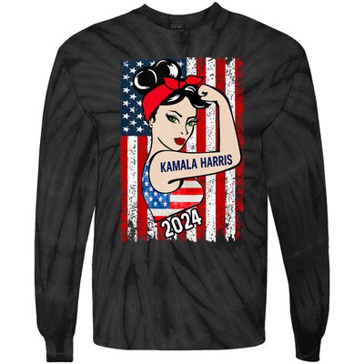 America Flag Vote 47 Kamala Harris 2024 President Tie-Dye Long Sleeve Shirt