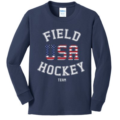 American Flag Vintage Field Hockey Hoodie Kids Long Sleeve Shirt