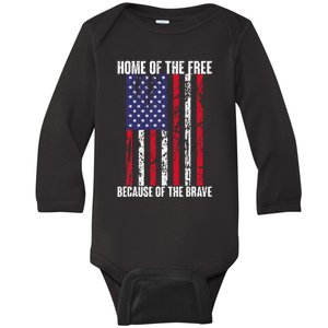 American Flag Veteran For Women Home Of The Free Baby Long Sleeve Bodysuit