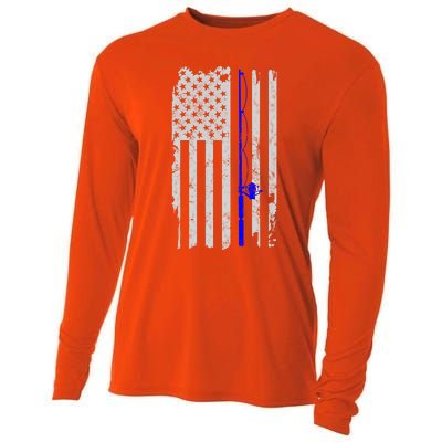 American Flag Vintage Fishing Cute Gift Cooling Performance Long Sleeve Crew