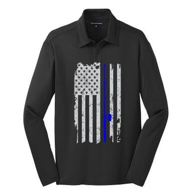 American Flag Vintage Fishing Cute Gift Silk Touch Performance Long Sleeve Polo