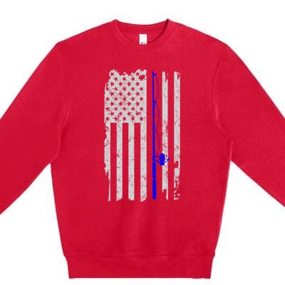 American Flag Vintage Fishing Cute Gift Premium Crewneck Sweatshirt