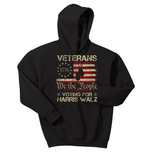 America Flag Veterans Voting For Harris Walz 2024 Kids Hoodie