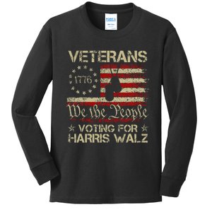 America Flag Veterans Voting For Harris Walz 2024 Kids Long Sleeve Shirt