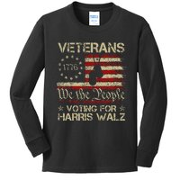 America Flag Veterans Voting For Harris Walz 2024 Kids Long Sleeve Shirt