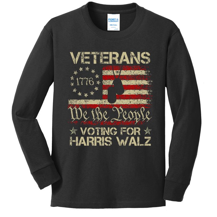 America Flag Veterans Voting For Harris Walz 2024 Kids Long Sleeve Shirt