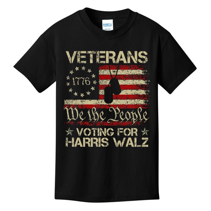 America Flag Veterans Voting For Harris Walz 2024 Kids T-Shirt