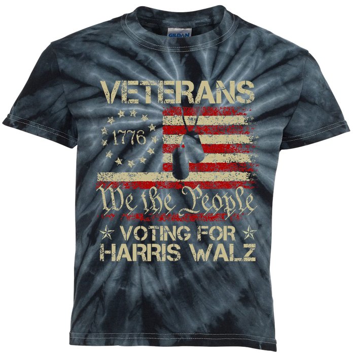 America Flag Veterans Voting For Harris Walz 2024 Kids Tie-Dye T-Shirt