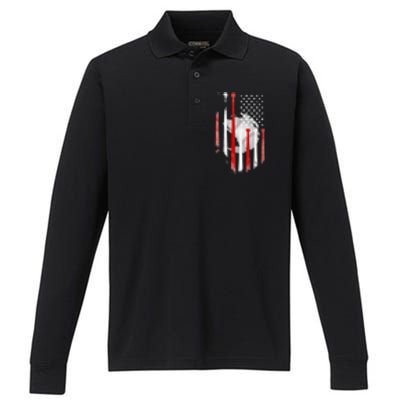 American Flag Vintage Baseball Flag Dad Mom Tee Performance Long Sleeve Polo