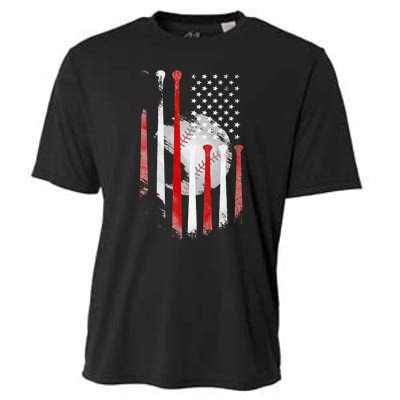 American Flag Vintage Baseball Flag Dad Mom Tee Cooling Performance Crew T-Shirt