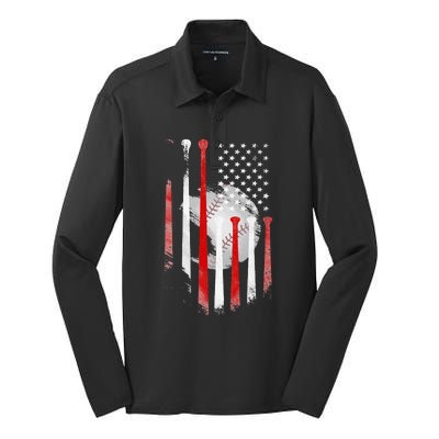 American Flag Vintage Baseball Flag Dad Mom Tee Silk Touch Performance Long Sleeve Polo