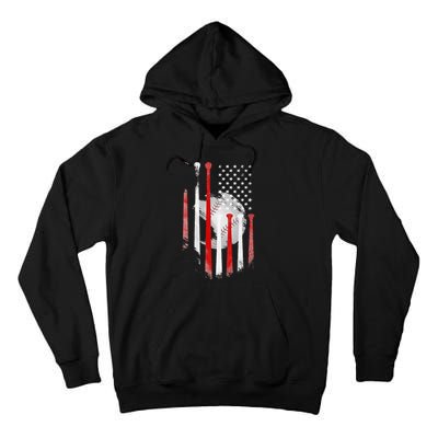 American Flag Vintage Baseball Flag Dad Mom Tee Tall Hoodie