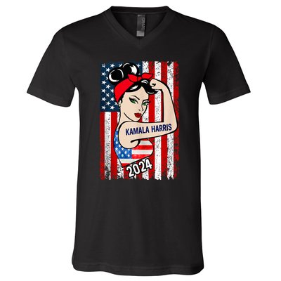 America Flag Vote 47 Kamala Harris 2024 President For Women V-Neck T-Shirt