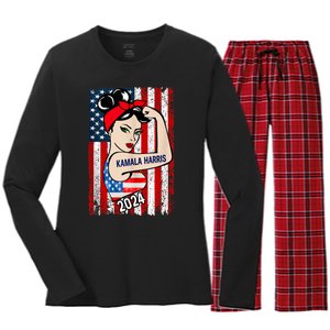 America Flag Vote 47 Kamala Harris 2024 President For Women Women's Long Sleeve Flannel Pajama Set 