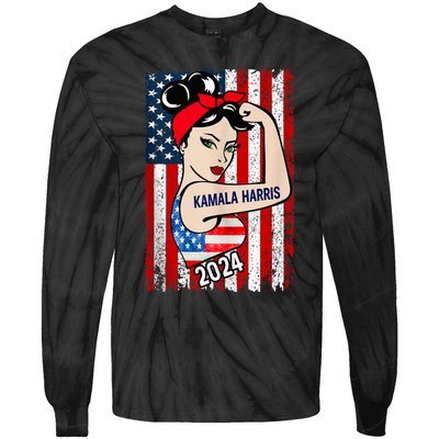 America Flag Vote 47 Kamala Harris 2024 President For Women Tie-Dye Long Sleeve Shirt