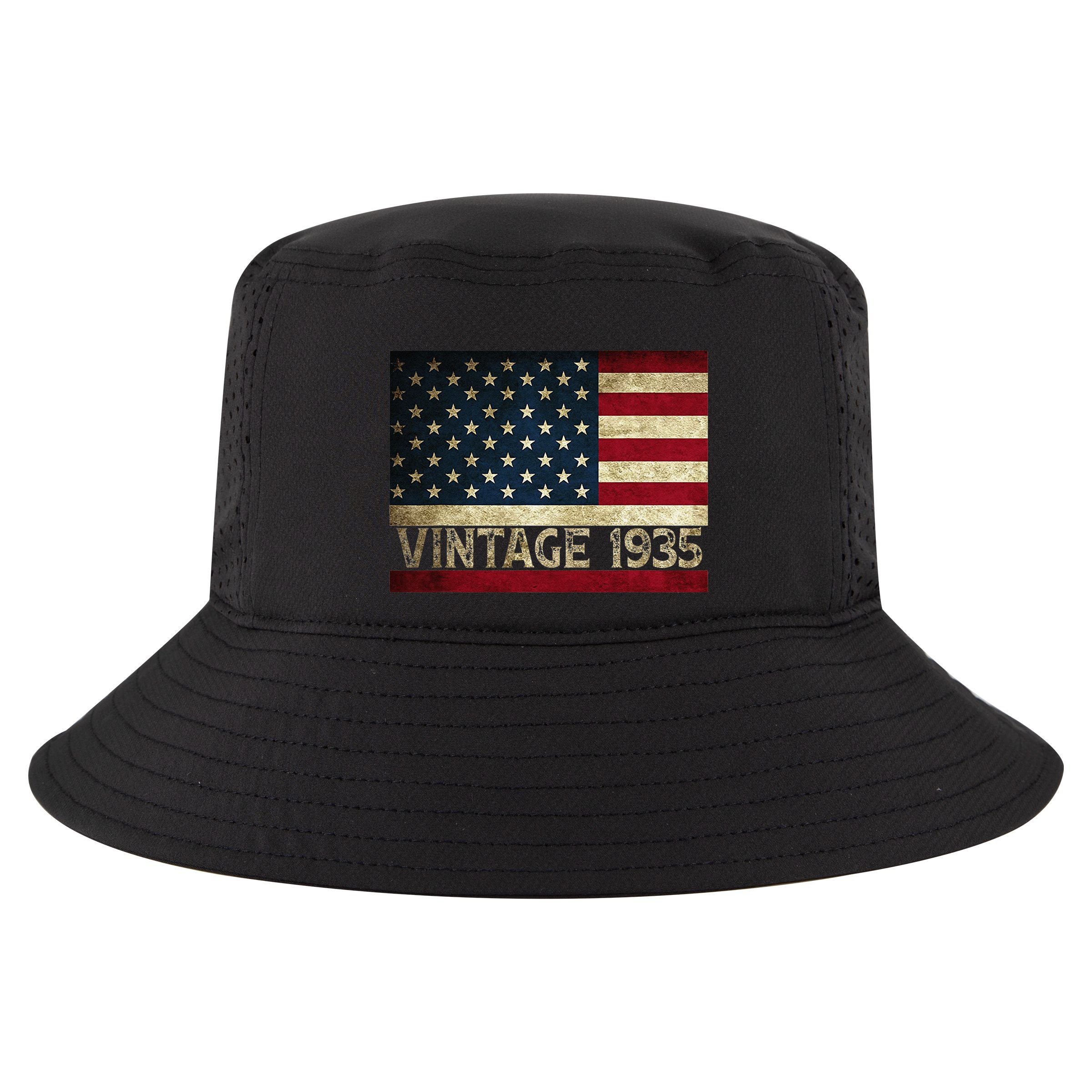 American Flag Vintage 1935 86th Birthday Gifts 4th Of July Cool Comfort Performance Bucket Hat