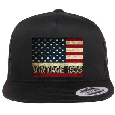American Flag Vintage 1935 86th Birthday Gifts 4th Of July Flat Bill Trucker Hat