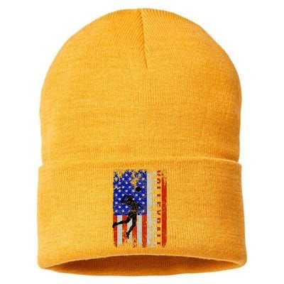 American Flag Volleyball Patriotic Usa 4th Of July Sustainable Knit Beanie