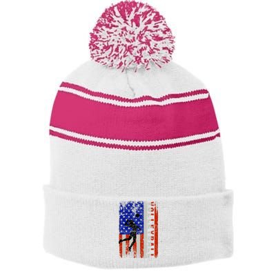 American Flag Volleyball Patriotic Usa 4th Of July Stripe Pom Pom Beanie