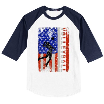 American Flag Volleyball Patriotic Usa 4th Of July Baseball Sleeve Shirt