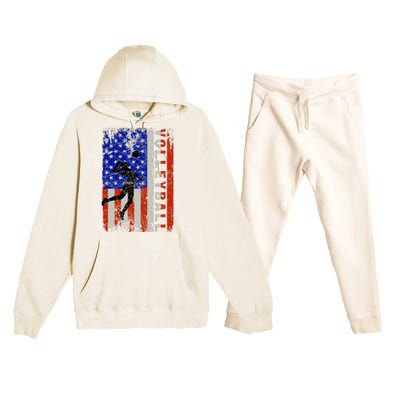 American Flag Volleyball Patriotic Usa 4th Of July Premium Hooded Sweatsuit Set