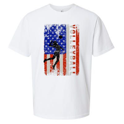 American Flag Volleyball Patriotic Usa 4th Of July Sueded Cloud Jersey T-Shirt