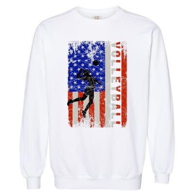 American Flag Volleyball Patriotic Usa 4th Of July Garment-Dyed Sweatshirt