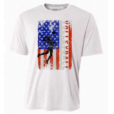 American Flag Volleyball Patriotic Usa 4th Of July Cooling Performance Crew T-Shirt