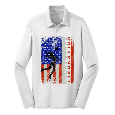 American Flag Volleyball Patriotic Usa 4th Of July Silk Touch Performance Long Sleeve Polo