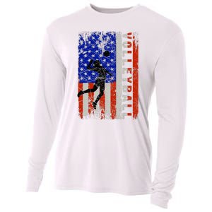 American Flag Volleyball Patriotic Usa 4th Of July Cooling Performance Long Sleeve Crew