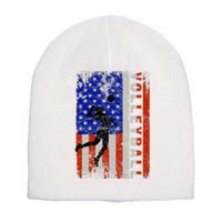 American Flag Volleyball Patriotic Usa 4th Of July Short Acrylic Beanie