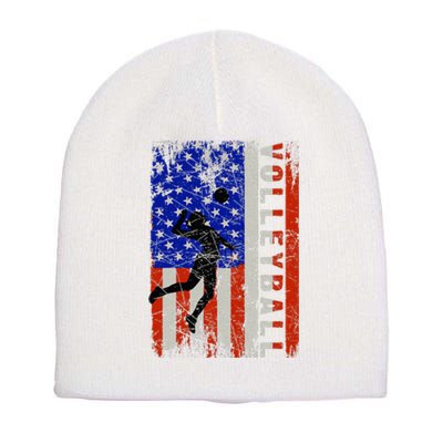 American Flag Volleyball Patriotic Usa 4th Of July Short Acrylic Beanie