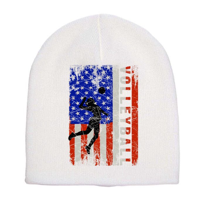 American Flag Volleyball Patriotic Usa 4th Of July Short Acrylic Beanie