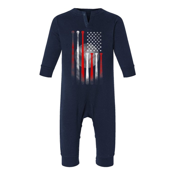 American Flag Vintage Baseball Bat Infant Fleece One Piece