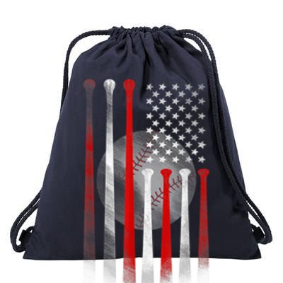 American Flag Vintage Baseball Bat Drawstring Bag