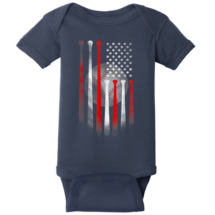 American Flag Vintage Baseball Bat Baby Bodysuit