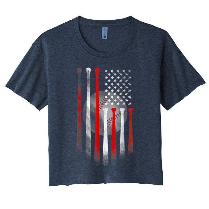 American Flag Vintage Baseball Bat Women's Crop Top Tee