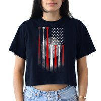 American Flag Vintage Baseball Bat Women's Crop Top Tee