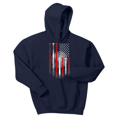 American Flag Vintage Baseball Bat Kids Hoodie