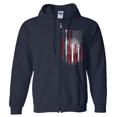 American Flag Vintage Baseball Bat Full Zip Hoodie