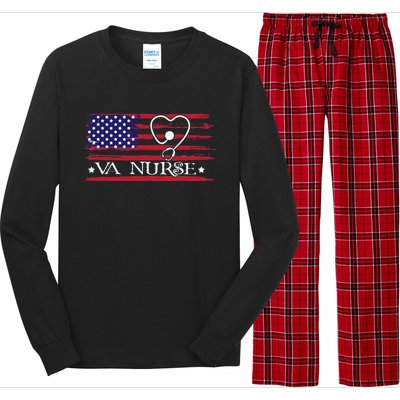 American Flag VA Nurse Patriotic 4th of July Long Sleeve Pajama Set