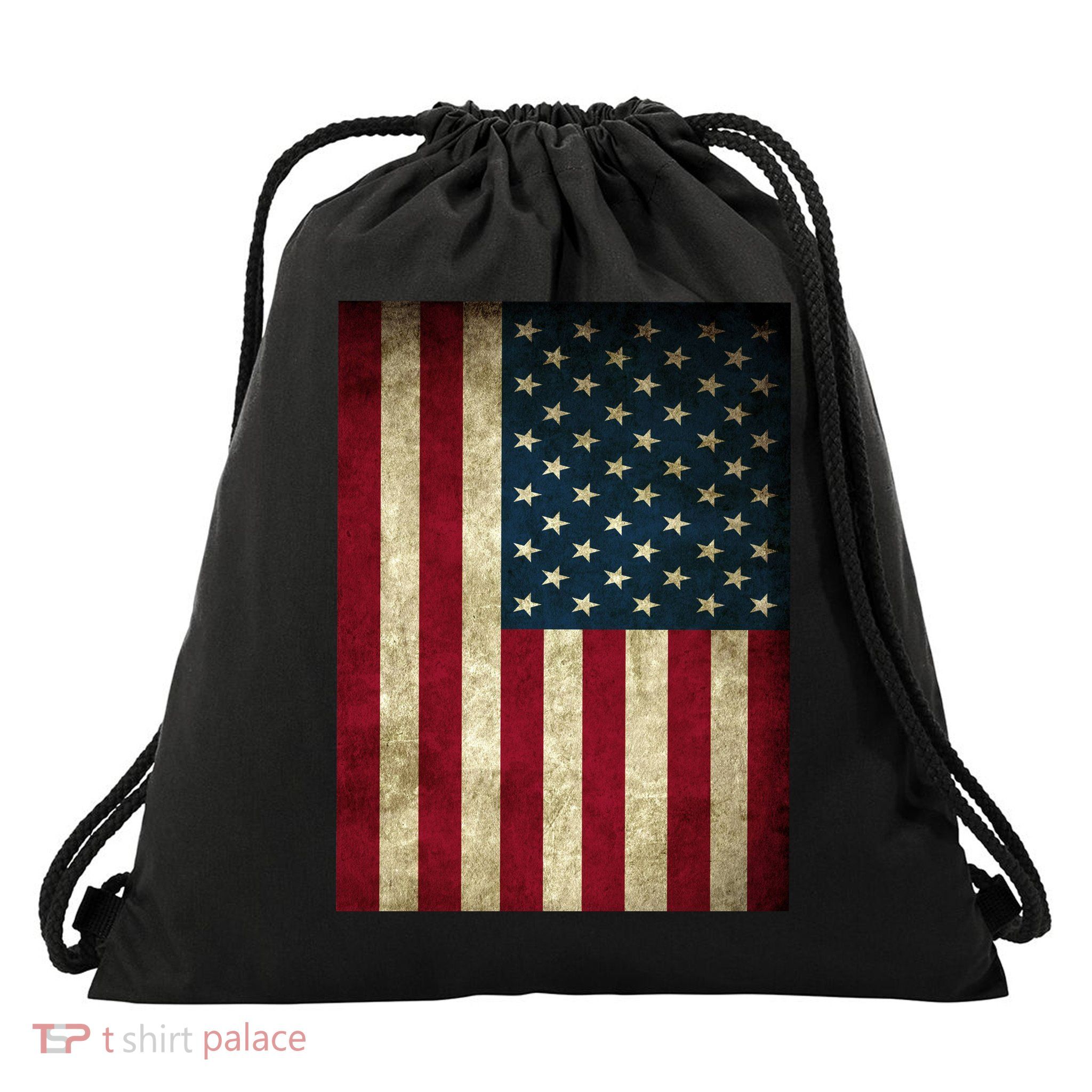 American Flag Vintage Distress Drawstring Bag