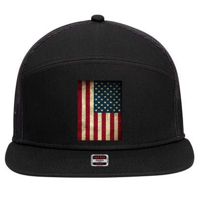 American Flag Vintage Distress 7 Panel Mesh Trucker Snapback Hat